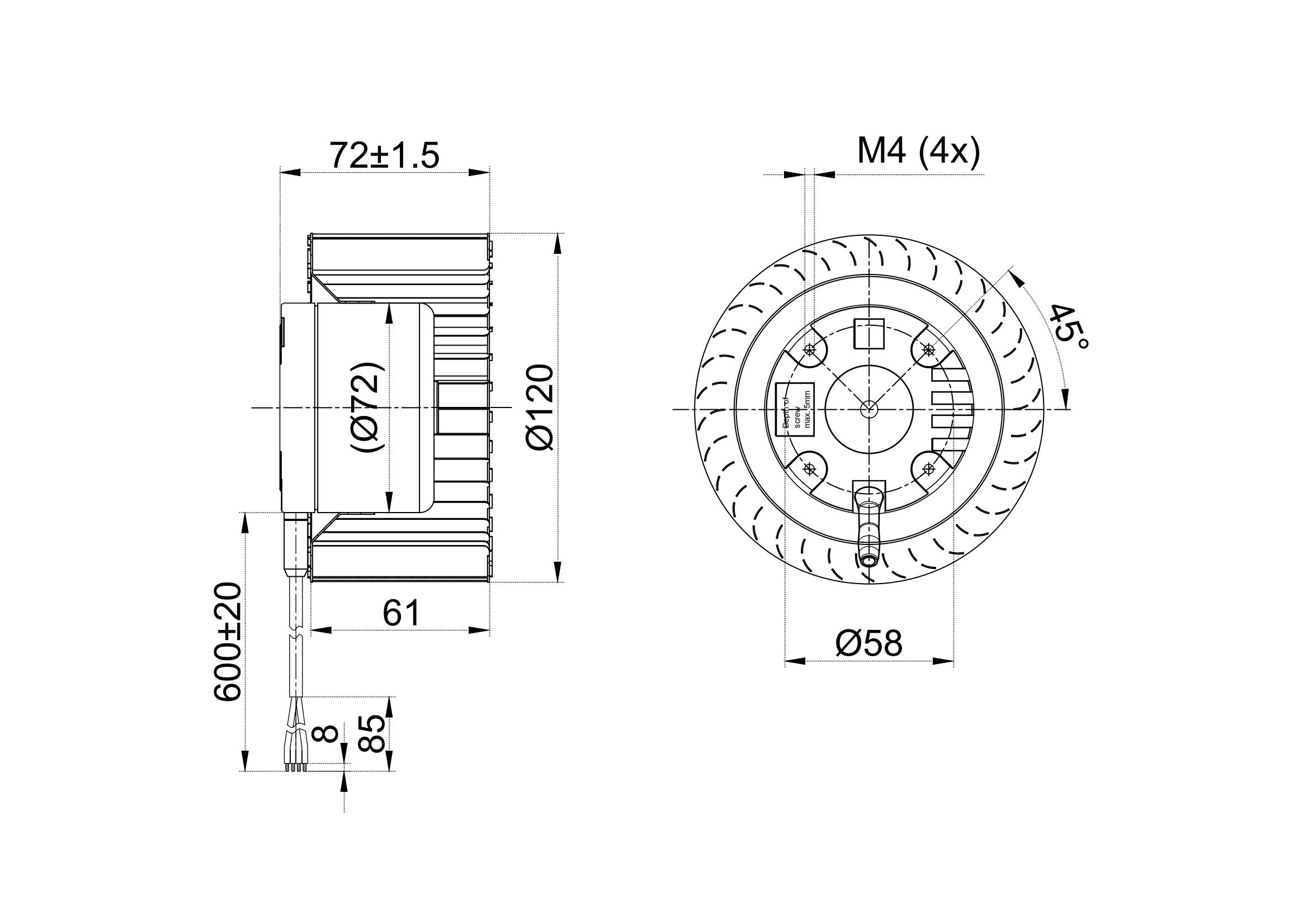 Soplador centrífugo delantero de 120 mm sin carcasa de desplazamiento