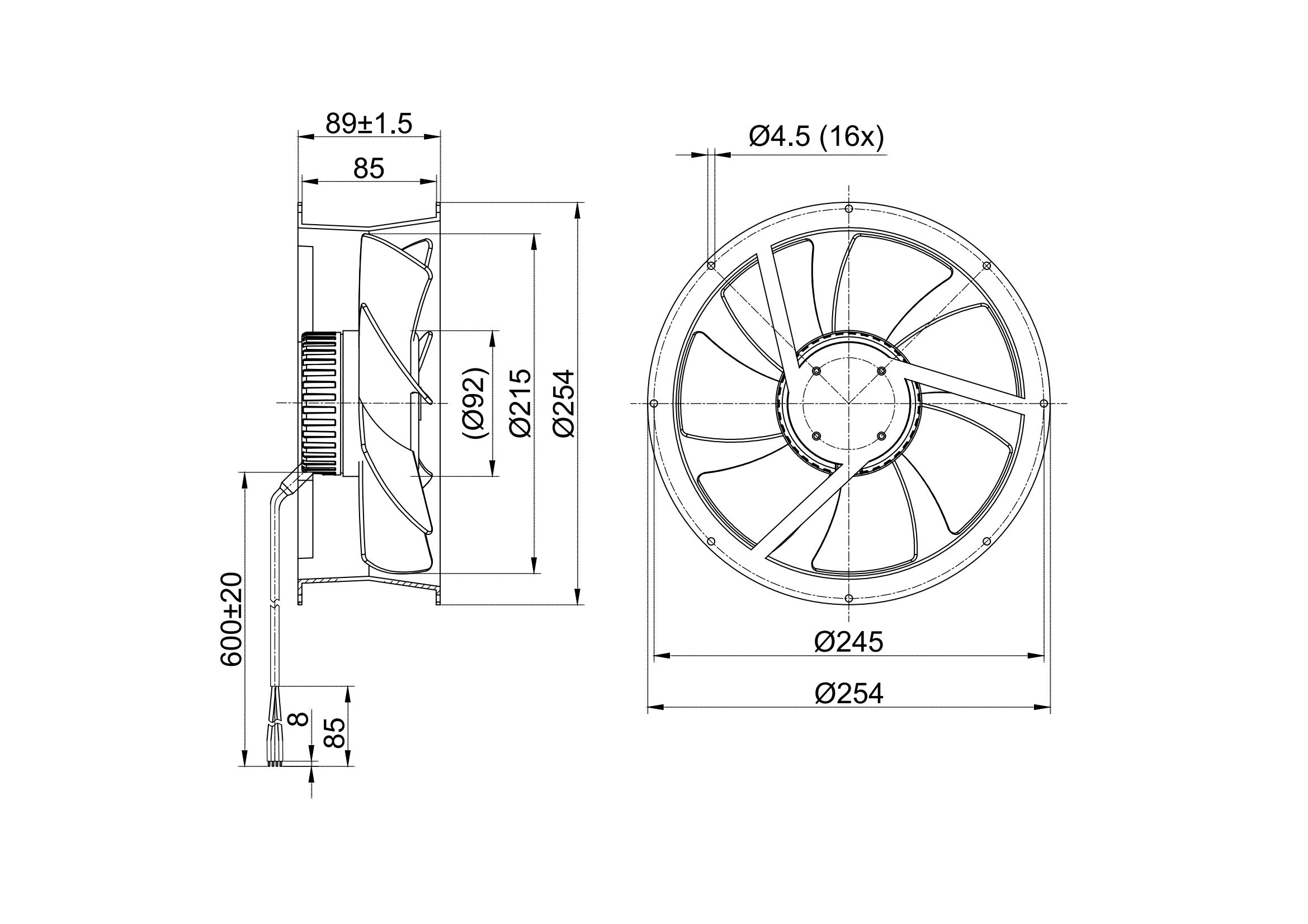 Ventilador axial industrial de CC de 215 mm